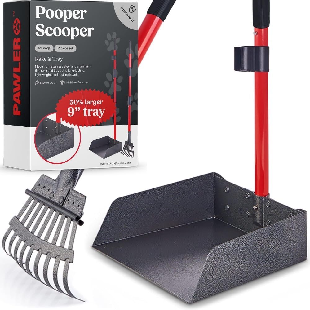 Pawler Metal Pooper Scooper — XL Rake & Tray Set